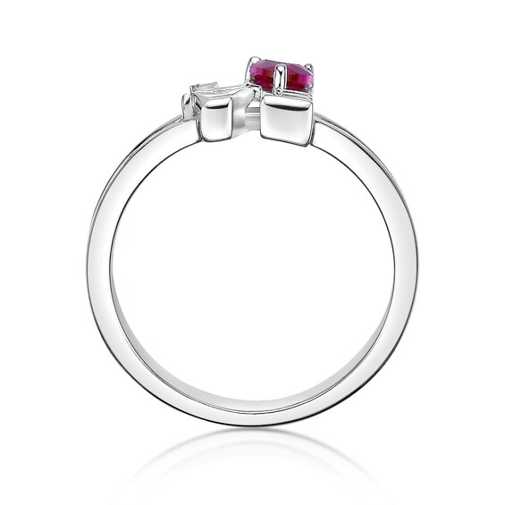 4.0mm Heart-Shaped Lab-Created Ruby "Love" Ring Sterling Silver