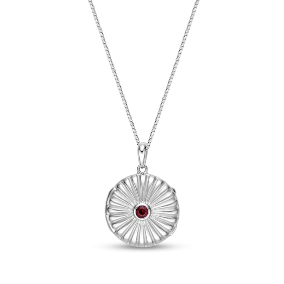 Bezel-Set Garnet Textured Locket in Sterling Silver