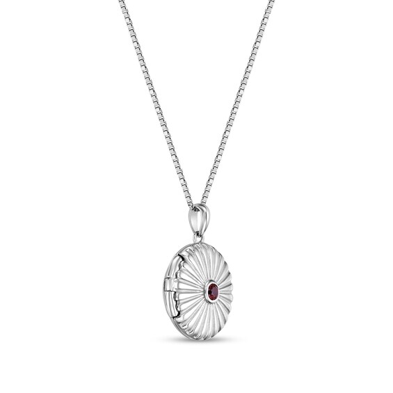 Bezel-Set Garnet Textured Locket in Sterling Silver