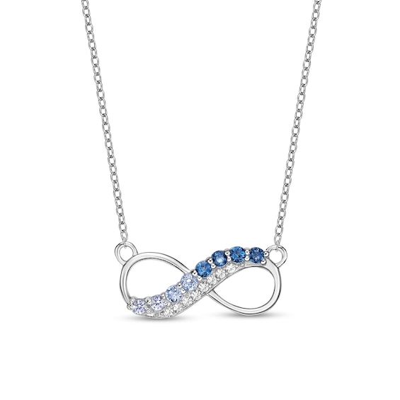 Sky and London Blue Topaz with White Lab-Created Sapphire Sideways Infinity Necklace in Sterling Silver