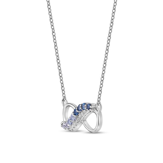 Sky and London Blue Topaz with White Lab-Created Sapphire Sideways Infinity Necklace in Sterling Silver