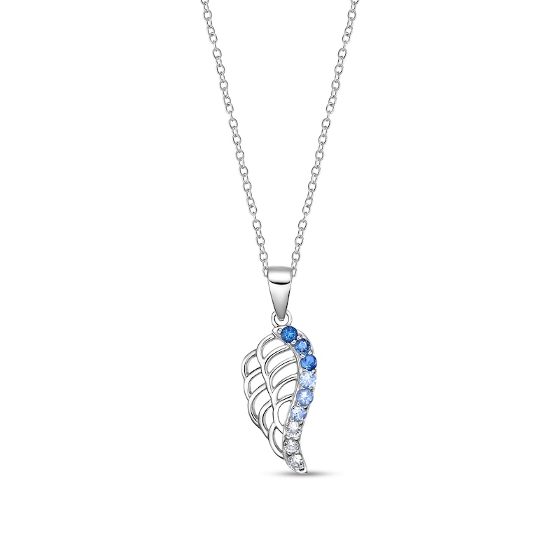 Main Image 1 of Sky and London Blue Topaz with White Lab-Created Sapphire Angel Wing Pendant in Sterling Silver