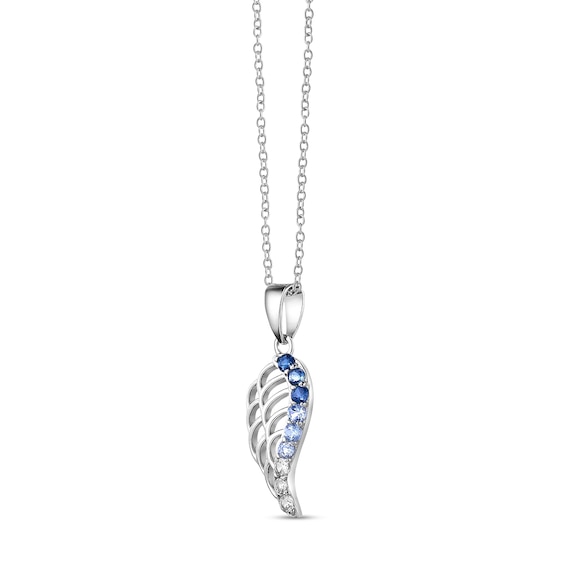 Sky and London Blue Topaz with White Lab-Created Sapphire Angel Wing Pendant in Sterling Silver