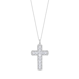 4.0mm Princess-Cut and Round White Lab-Created Sapphire Frame Cross Pendant in Sterling Silver