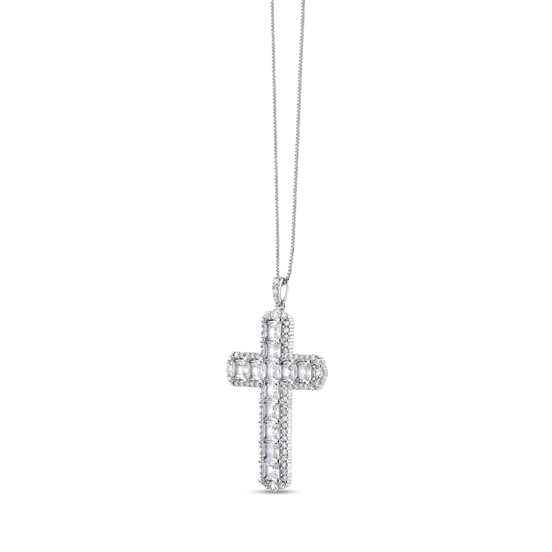 Main Image 2 of 4.0mm Princess-Cut and Round White Lab-Created Sapphire Frame Cross Pendant in Sterling Silver