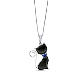 Black Onyx Cat Silhouette Pendant in Sterling Silver
