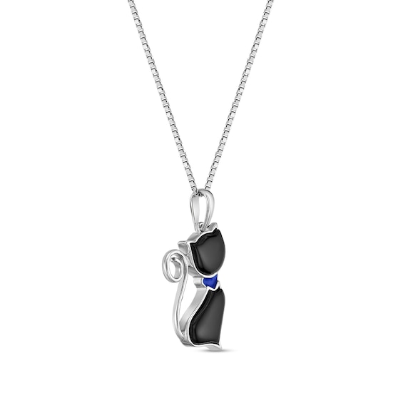 Black Onyx Cat Silhouette Pendant in Sterling Silver