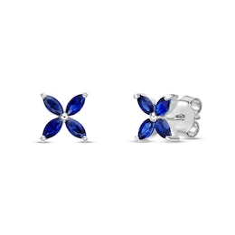 Marquise-Cut Blue Lab-Created Sapphire Stud Earrings in Sterling Silver