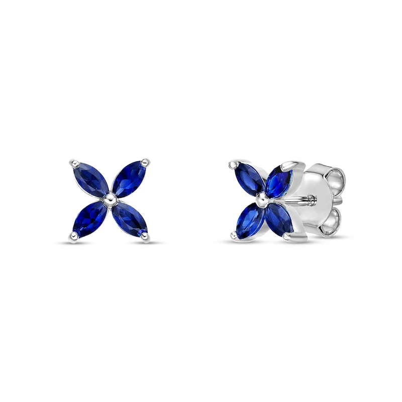 Main Image 1 of Marquise-Cut Blue Lab-Created Sapphire Stud Earrings in Sterling Silver