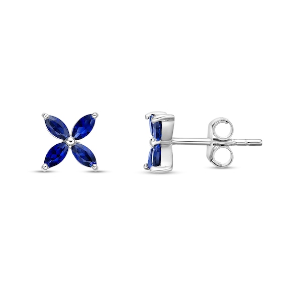 Marquise-Cut Blue Lab-Created Sapphire Stud Earrings in Sterling Silver