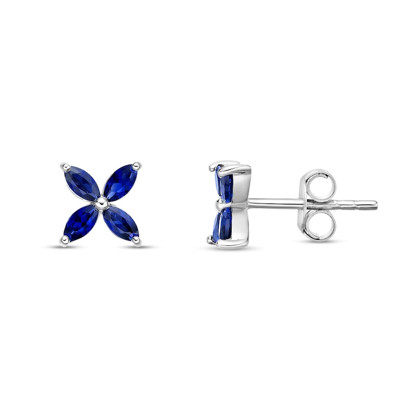 Main Image 2 of Marquise-Cut Blue Lab-Created Sapphire Stud Earrings in Sterling Silver