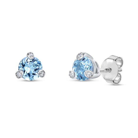 5.0mm Swiss Blue Topaz and White Lab-Created Sapphire Stud Earrings in Sterling Silver
