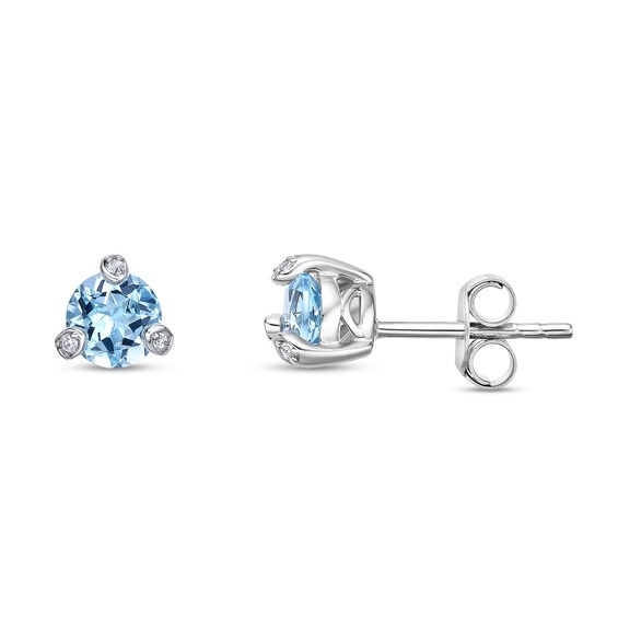 5.0mm Swiss Blue Topaz and White Lab-Created Sapphire Stud Earrings in Sterling Silver