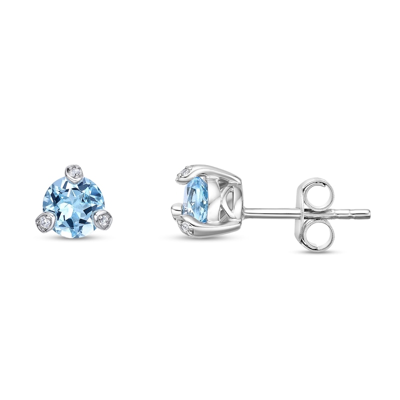 Main Image 2 of 5.0mm Swiss Blue Topaz and White Lab-Created Sapphire Stud Earrings in Sterling Silver