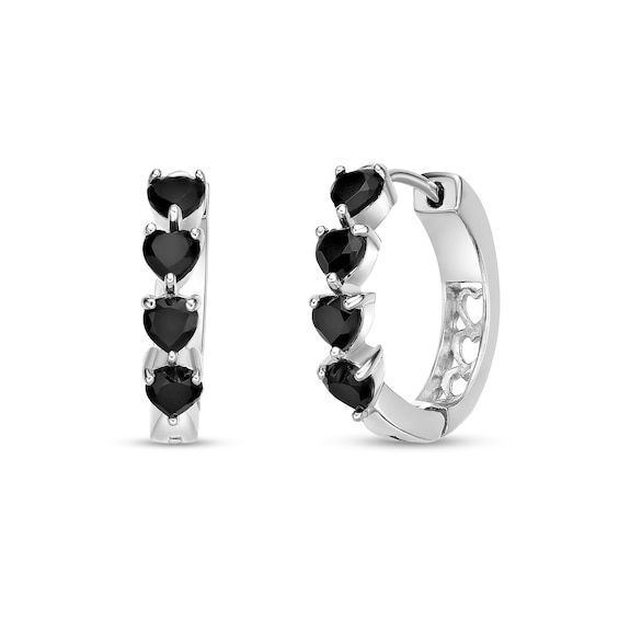 4.0mm Heart-Shaped Black Onyx Hoop Earrings in Sterling Silver