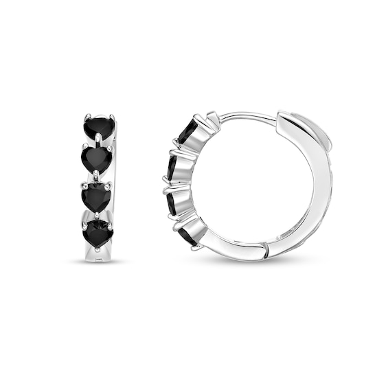 4.0mm Heart-Shaped Black Onyx Hoop Earrings in Sterling Silver