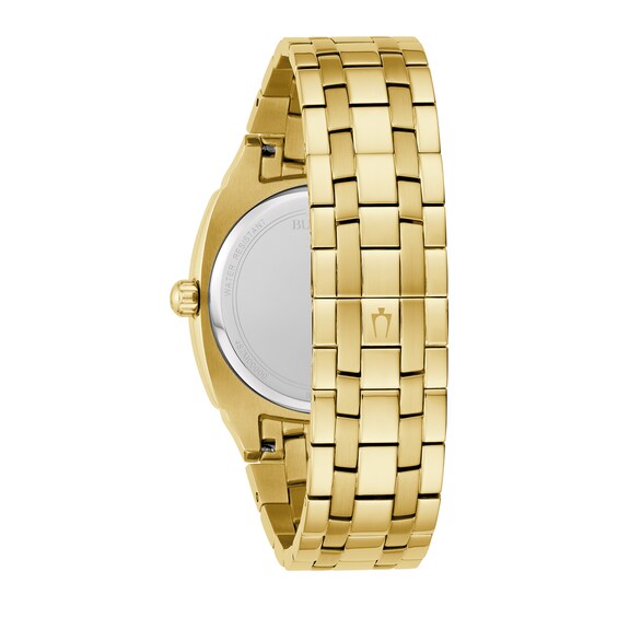 Menâs Bulova Diamond Accent Gold-Tone IP Chronograph Watch with Square Black Dial (Model: 97D138)