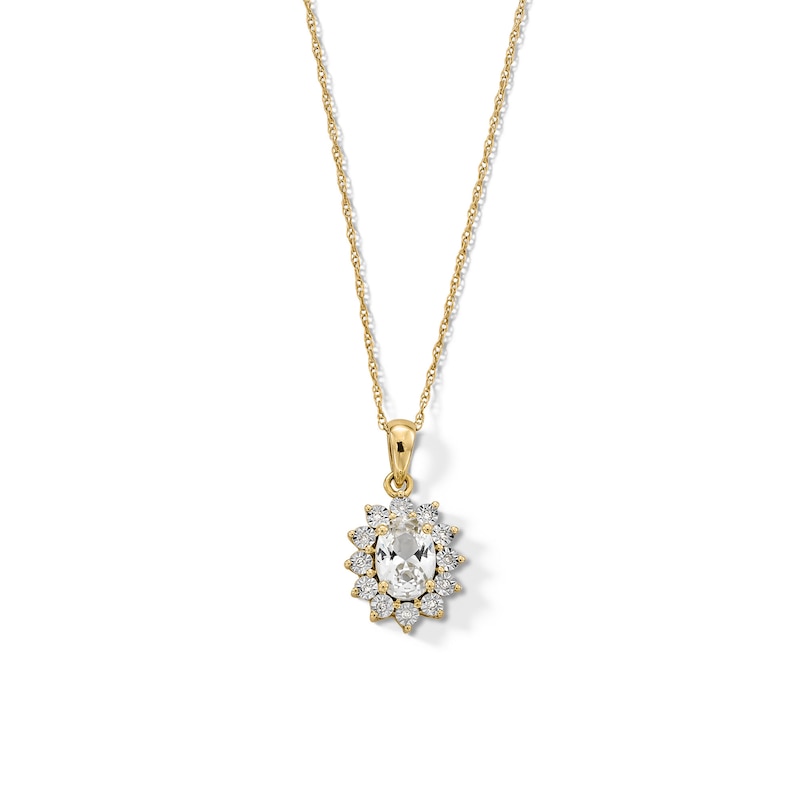 Main Image 1 of Oval White Lab-Created Sapphire and Diamond Accent Sunburst Frame Pendant in 10K Gold