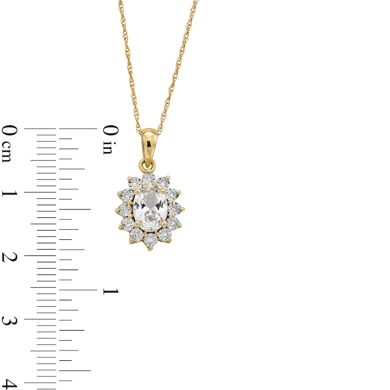 Main Image 4 of Oval White Lab-Created Sapphire and Diamond Accent Sunburst Frame Pendant in 10K Gold