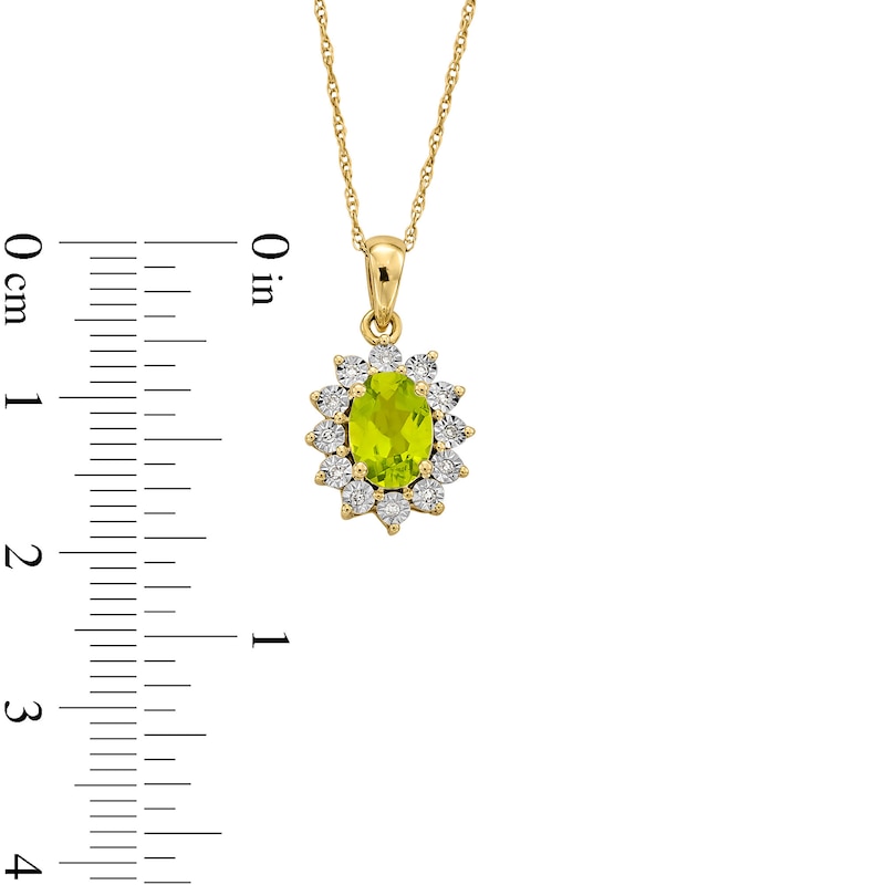 Main Image 4 of Oval Peridot and Diamond Accent Sunburst Frame Pendant in 10K Gold