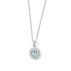 Thumbnail Image 1 of Oval Aquamarine and Diamond Accent Sunburst Frame Pendant in 10K White Gold
