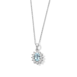 Oval Aquamarine and Diamond Accent Sunburst Frame Pendant in 10K White Gold