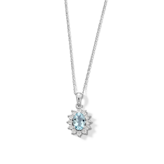 Oval Aquamarine and Diamond Accent Sunburst Frame Pendant in 10K White Gold