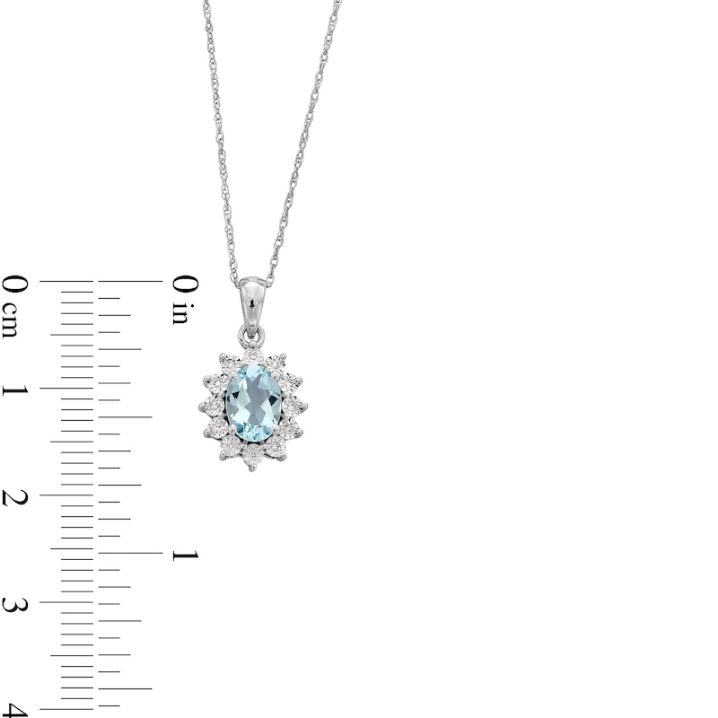 Main Image 4 of Oval Aquamarine and Diamond Accent Sunburst Frame Pendant in 10K White Gold