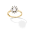 Thumbnail Image 1 of Oval White Lab-Created Sapphire and Diamond Accent Sunburst Frame Ring in 10K Gold