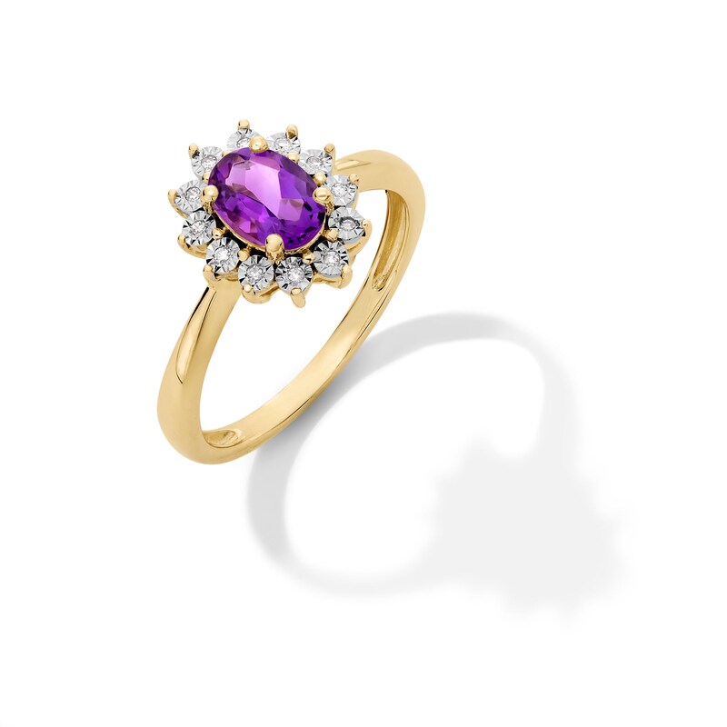 Main Image 3 of Oval Amethyst and Diamond Accent Sunburst Frame Ring in 10K Gold
