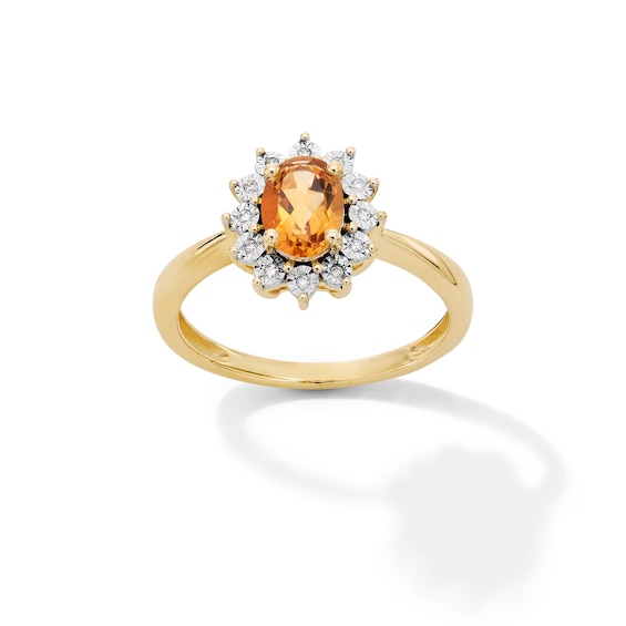 Oval Citrine and Diamond Accent Sunburst Frame Ring in 10K Gold