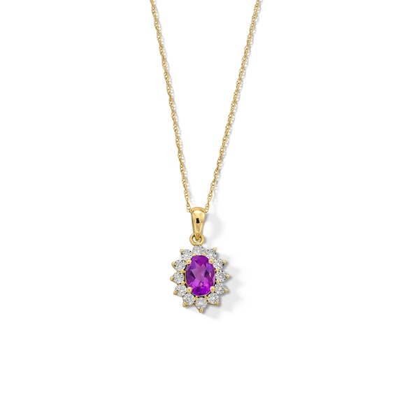 Oval Amethyst and Diamond Accent Sunburst Frame Pendant in 10K Gold