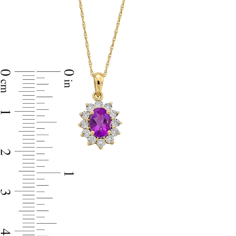 Main Image 4 of Oval Amethyst and Diamond Accent Sunburst Frame Pendant in 10K Gold