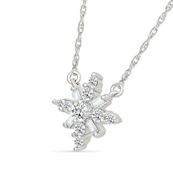 1/2 CT. T. W. Baguette and Round Lab-Grown Diamond Snowflake Necklace and Earrings Set in Sterling Silver