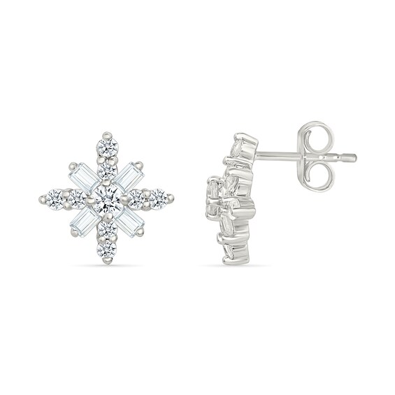 1/2 CT. T. W. Baguette and Round Lab-Grown Diamond Snowflake Necklace and Earrings Set in Sterling Silver