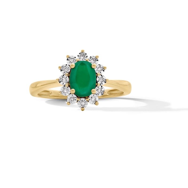 Main Image 1 of Oval Emerald and Diamond Accent Sunburst Frame Ring in 10K Gold