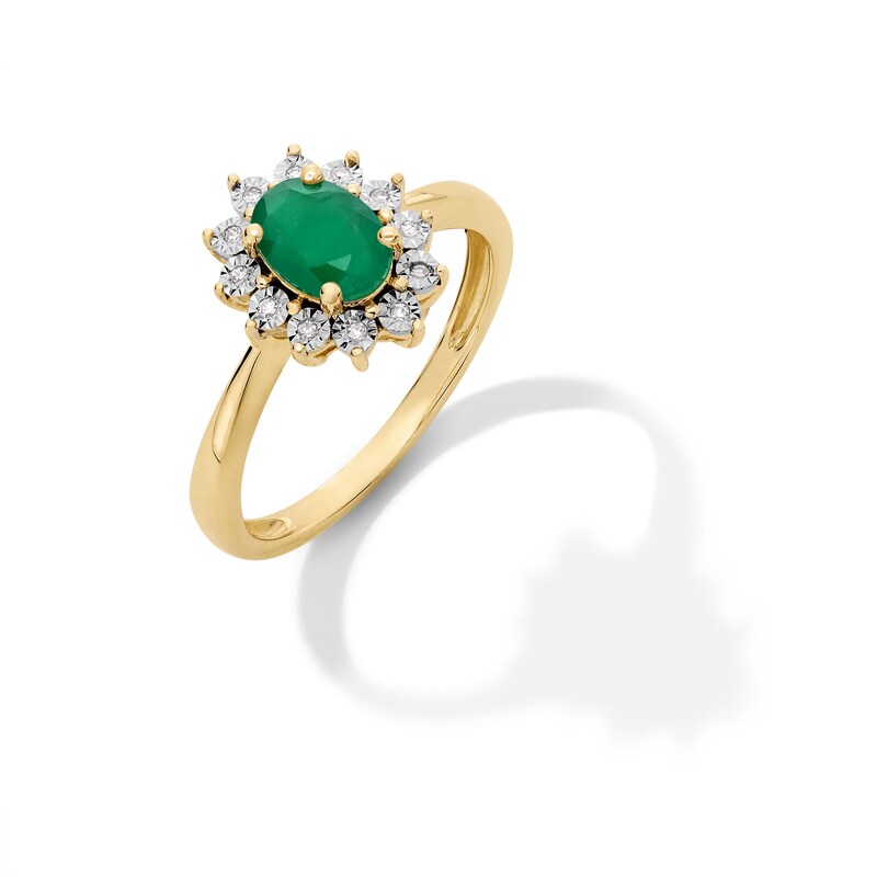 Main Image 3 of Oval Emerald and Diamond Accent Sunburst Frame Ring in 10K Gold