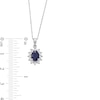 Thumbnail Image 4 of Oval Blue Sapphire and Diamond Accent Sunburst Frame Pendant in 10K White Gold