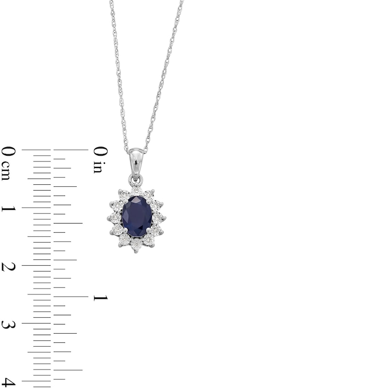 Main Image 4 of Oval Blue Sapphire and Diamond Accent Sunburst Frame Pendant in 10K White Gold