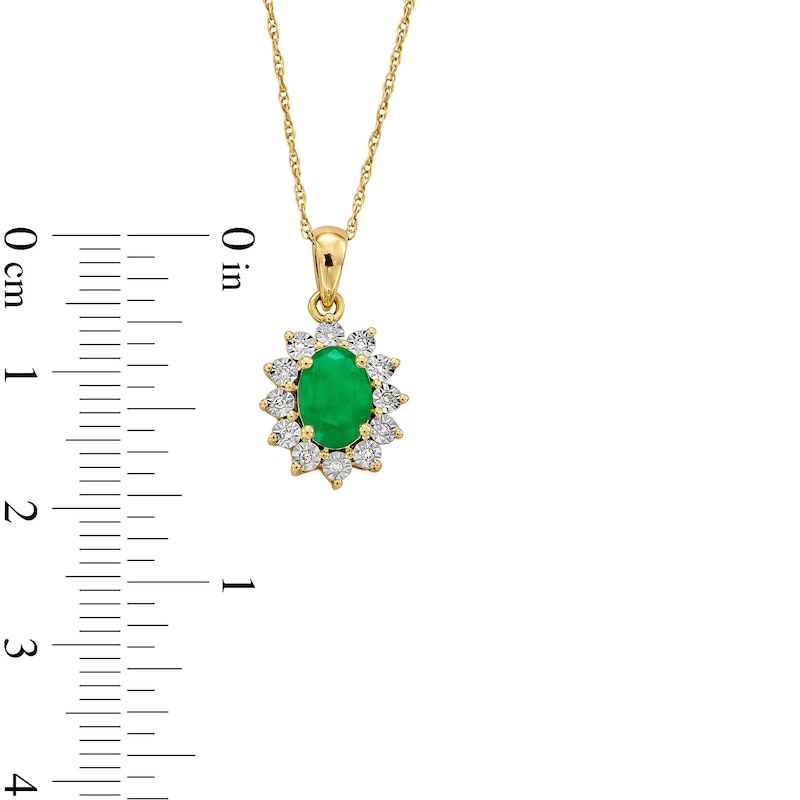 Main Image 4 of Oval Emerald and Diamond Accent Sunburst Frame Pendant in 10K Gold