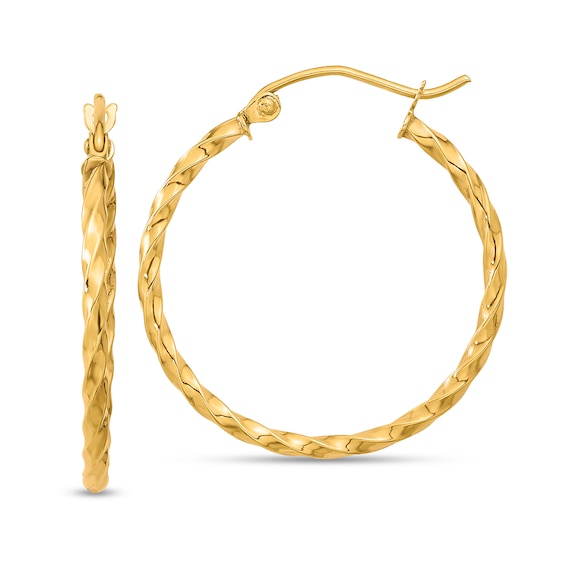 26.65mm Twist Textured Hoop Earrings in Hollow 10K Gold