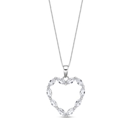 Marquise-Cut White Lab-Created Sapphire Heart Pendant in Sterling Silver