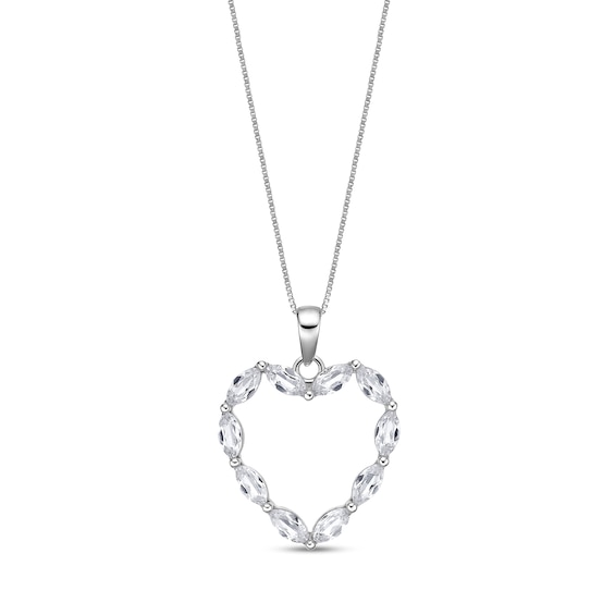Marquise-Cut White Lab-Created Sapphire Heart Pendant in Sterling Silver