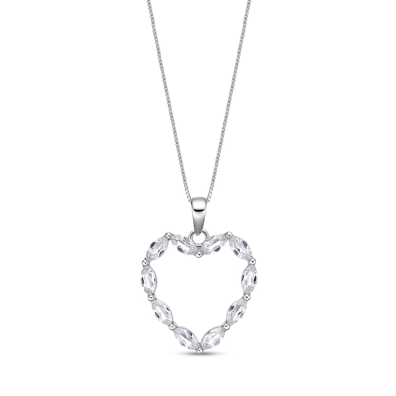 Main Image 1 of Marquise-Cut White Lab-Created Sapphire Heart Pendant in Sterling Silver