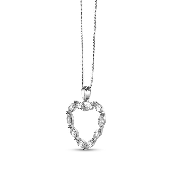Marquise-Cut White Lab-Created Sapphire Heart Pendant in Sterling Silver