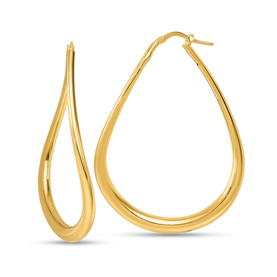 57.0mm Wavy Teardrop Hoop Earrings in Hollow 14K Gold