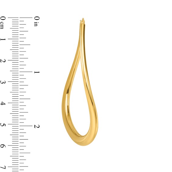 57.0mm Wavy Teardrop Hoop Earrings in Hollow 14K Gold