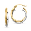 Thumbnail Image 1 of 19.0mm Crossover Double Hoop Earrings in Hollow 10K Two-Tone Gold