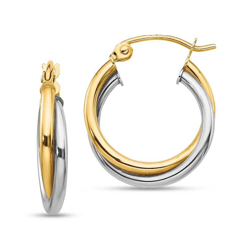 Main Image 1 of 19.0mm Crossover Double Hoop Earrings in Hollow 10K Two-Tone Gold