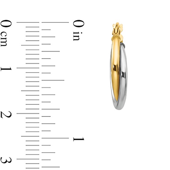 19.0mm Crossover Double Hoop Earrings in Hollow 10K Two-Tone Gold